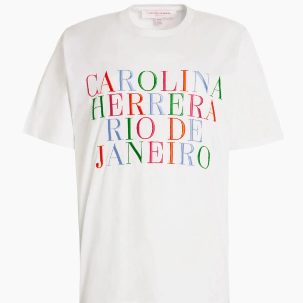 NEW Carolina Herrera SS24 Rio De Janiero Embroidered White T-Shirt - RARE